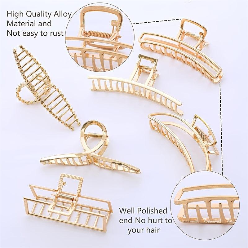 6pcs Gold Hair Claw Clip for Women Metallic Shark Claw Jaw Clip