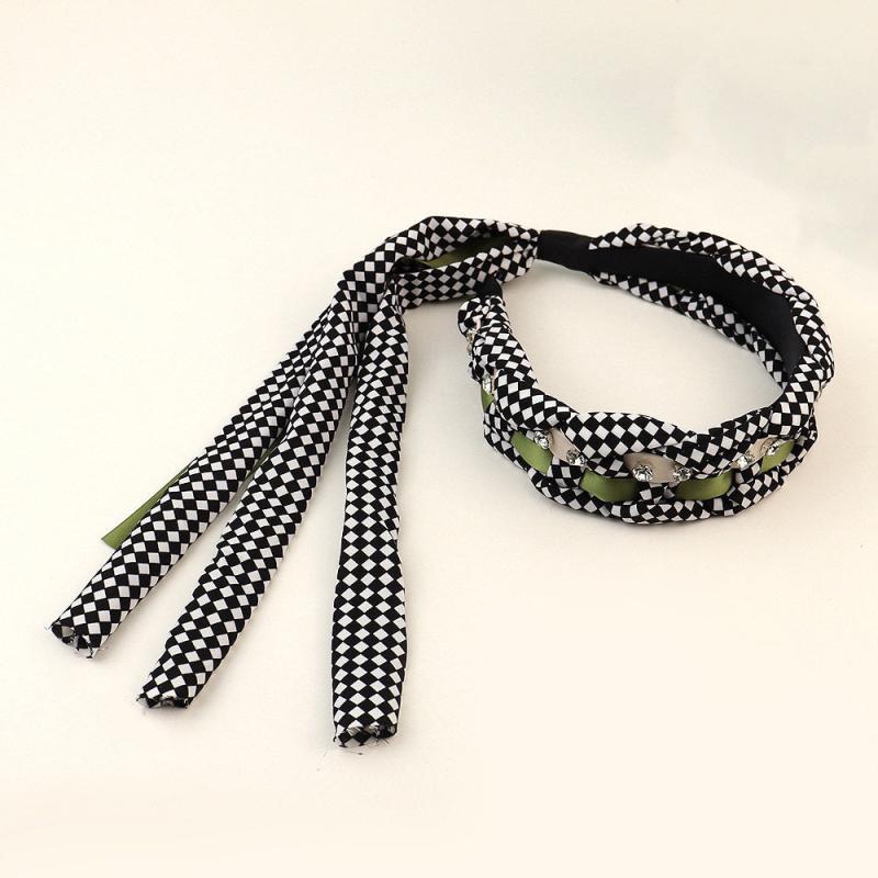 Synthetic Hair Braided Headband with Houndstooth Scarf