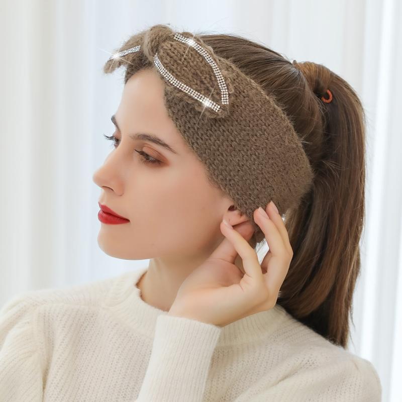 Rhinestone Woven Hair Band Headband Solid Crochet Hair Accessory