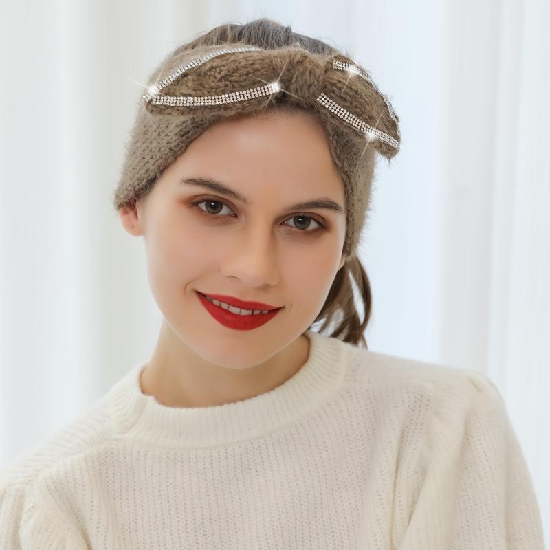 Rhinestone Woven Hair Band Headband Solid Crochet Hair Accessory
