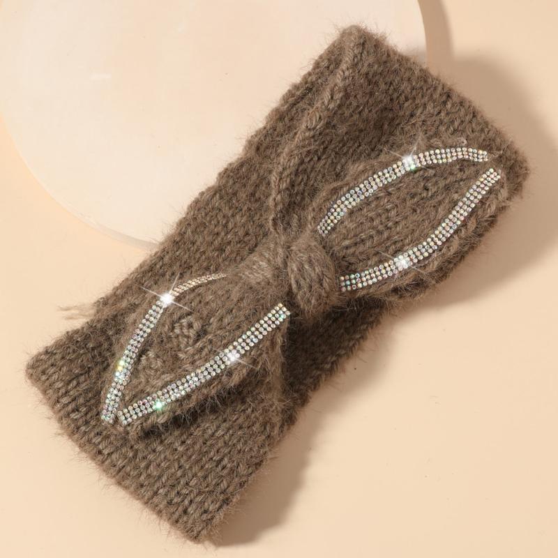 Rhinestone Woven Hair Band Headband Solid Crochet Hair Accessory