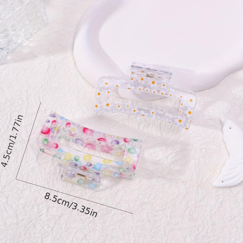 2pcs Floral Printed Hair Claw Clips Transparent Nonslip Shark Clip Women Girls