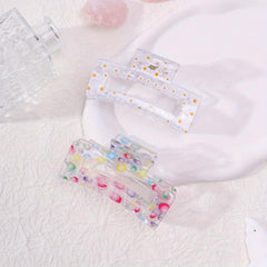 2pcs Floral Printed Hair Claw Clips Transparent Nonslip Shark Clip Women Girls