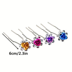 Crystal Flower Hair Pin Rhinestone Hairpin Bridal Wedding Hair Jewelry