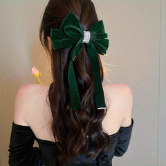 Rhinestone Bow Hair Clip Ribbon Bowknot Hairpin Ponytail Holder