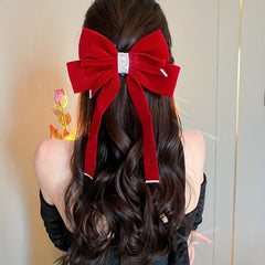 Rhinestone Bow Hair Clip Ribbon Bowknot Hairpin Ponytail Holder