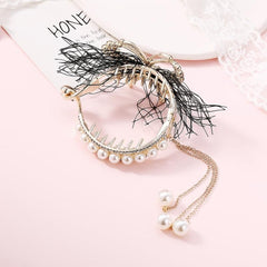 Copper Alloy Round Hair Claw Clip Tassel Faux Pearl Accessory