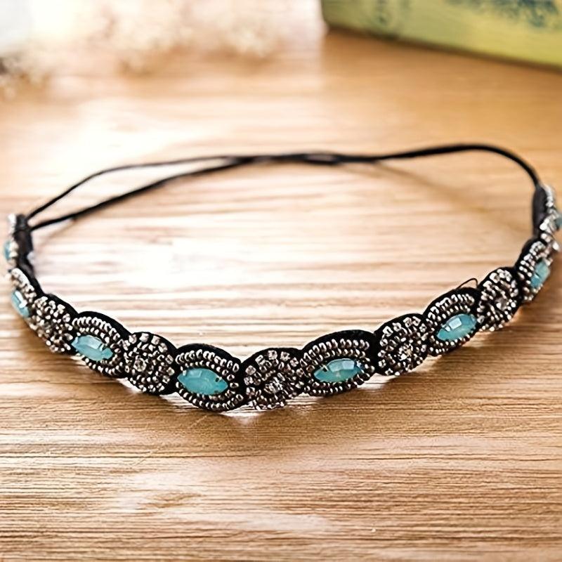 Beaded Rhinestone Headband Stretchy Hair Band