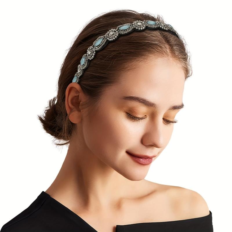 Beaded Rhinestone Headband Stretchy Hair Band