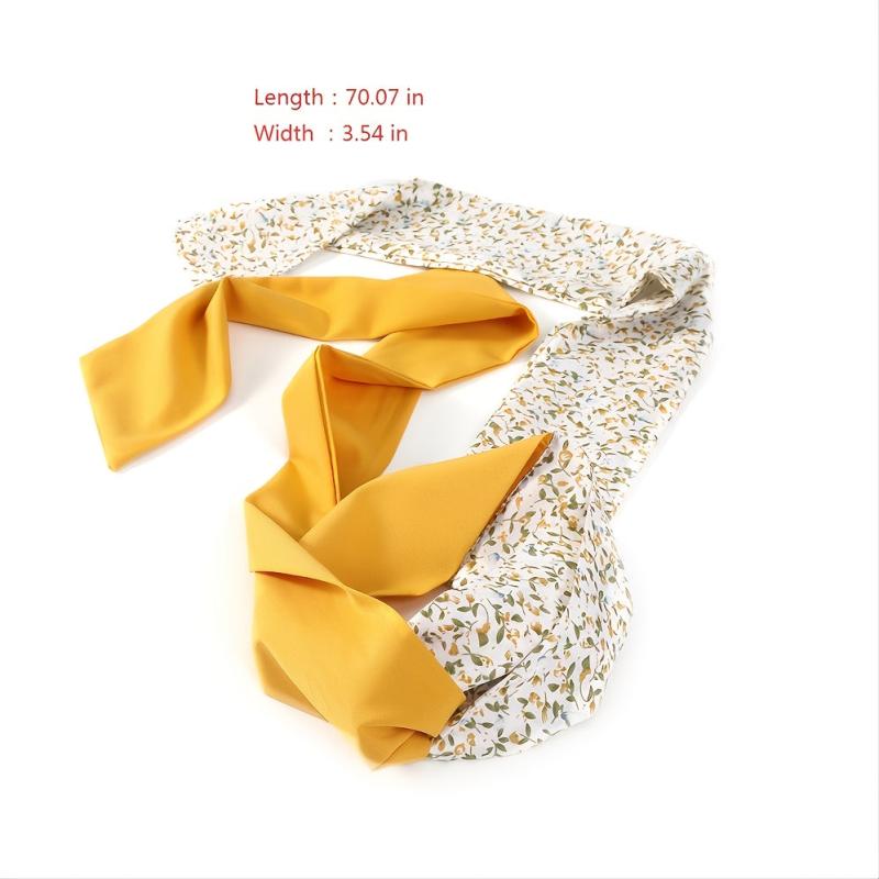 Big Flower Silk Scarf Headband Double Sided Scarf