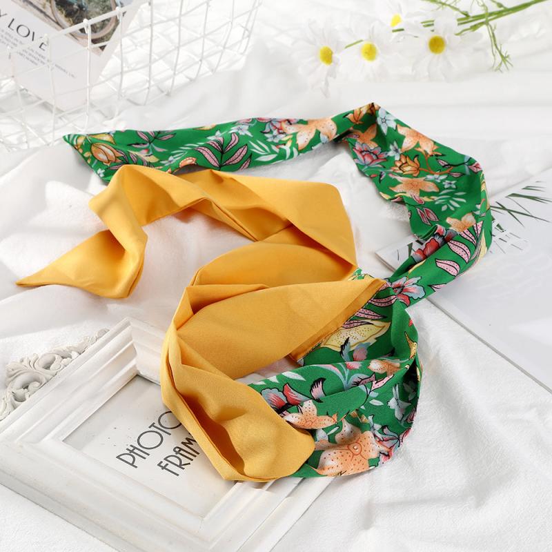Big Flower Silk Scarf Headband Double Sided Scarf