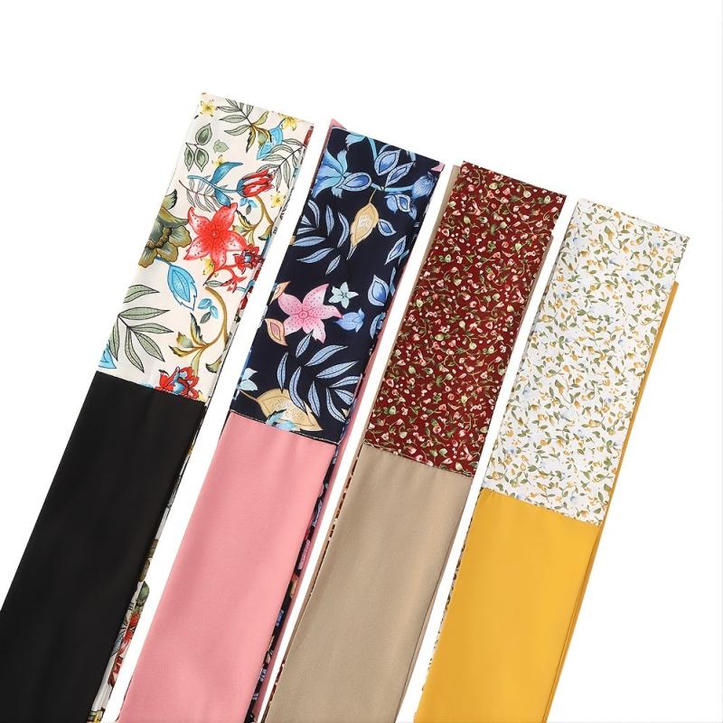 Big Flower Silk Scarf Headband Double Sided Scarf