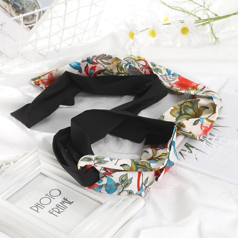 Big Flower Silk Scarf Headband Double Sided Scarf