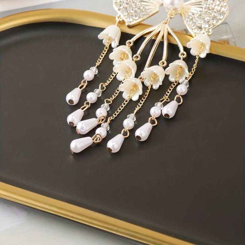 Rhinestone Banana Clip Flower Tassel Hair Clip Prom Party