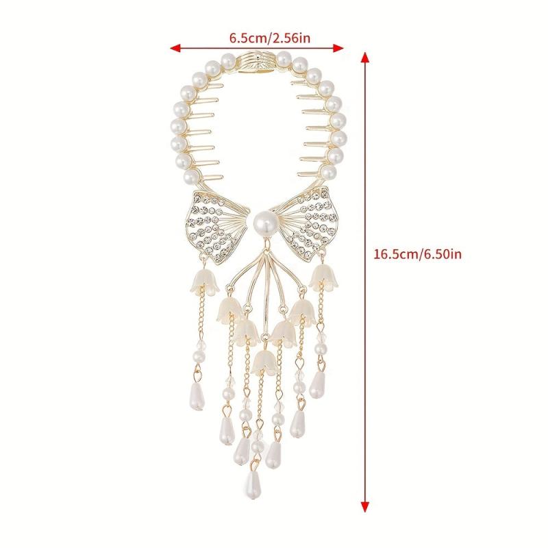 Rhinestone Banana Clip Flower Tassel Hair Clip Prom Party