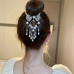 Rhinestone Banana Clip Flower Tassel Hair Clip Prom Party