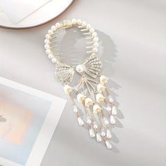 Rhinestone Banana Clip Flower Tassel Hair Clip Prom Party