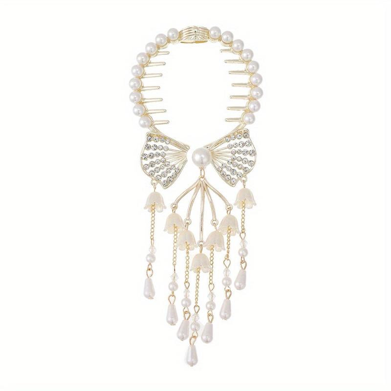 Rhinestone Banana Clip Flower Tassel Hair Clip Prom Party