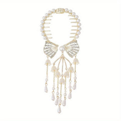 Rhinestone Banana Clip Flower Tassel Hair Clip Prom Party