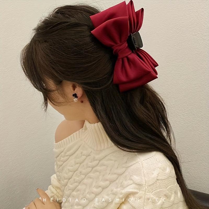 Sweet Bow Hair Claw Double Bowknot Hair Claw Nonslip Ponytail Holder