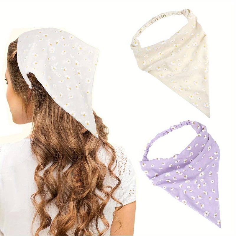 2 Pcs Floral Bandana Flower Headband Elastic Headdress Sweet