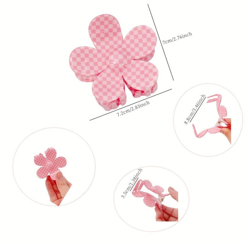 Checkerboard Pattern Flower Hair Claw Set