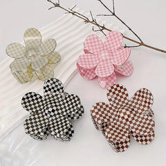 Checkerboard Pattern Flower Hair Claw Set