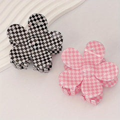 Checkerboard Pattern Flower Hair Claw Set