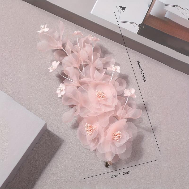 Salmon Pink Flower Hair Clip Large Mesh Flower Duck Billed Clip