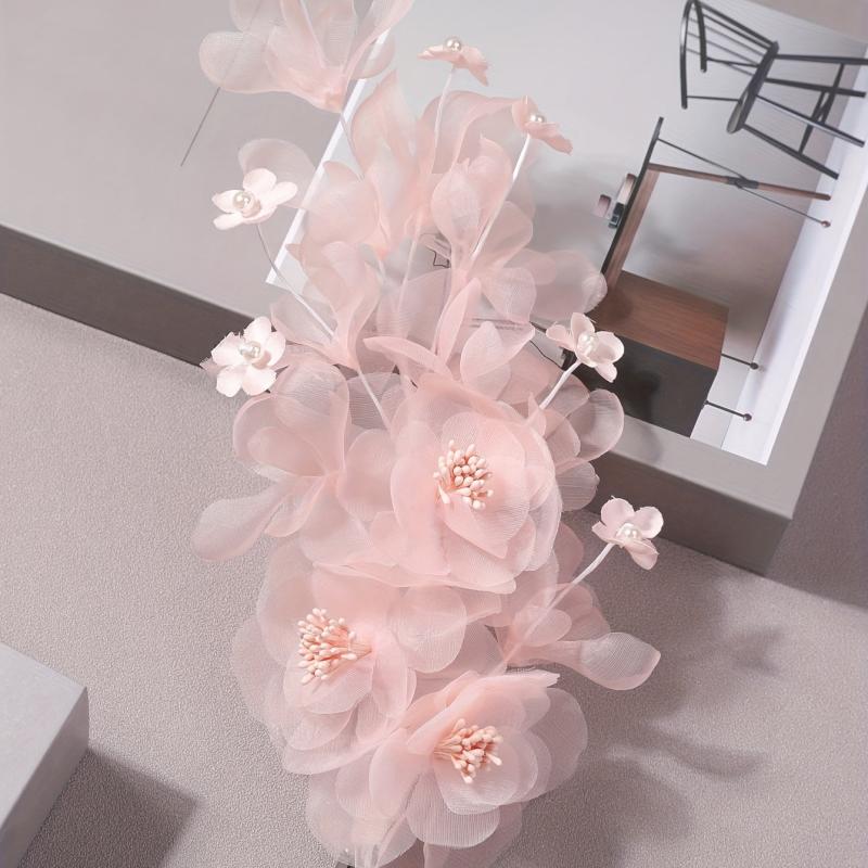 Salmon Pink Flower Hair Clip Large Mesh Flower Duck Billed Clip