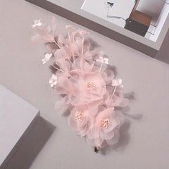 Salmon Pink Flower Hair Clip Large Mesh Flower Duck Billed Clip