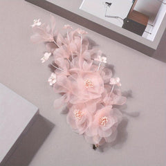 Salmon Pink Flower Hair Clip Large Mesh Flower Duck Billed Clip