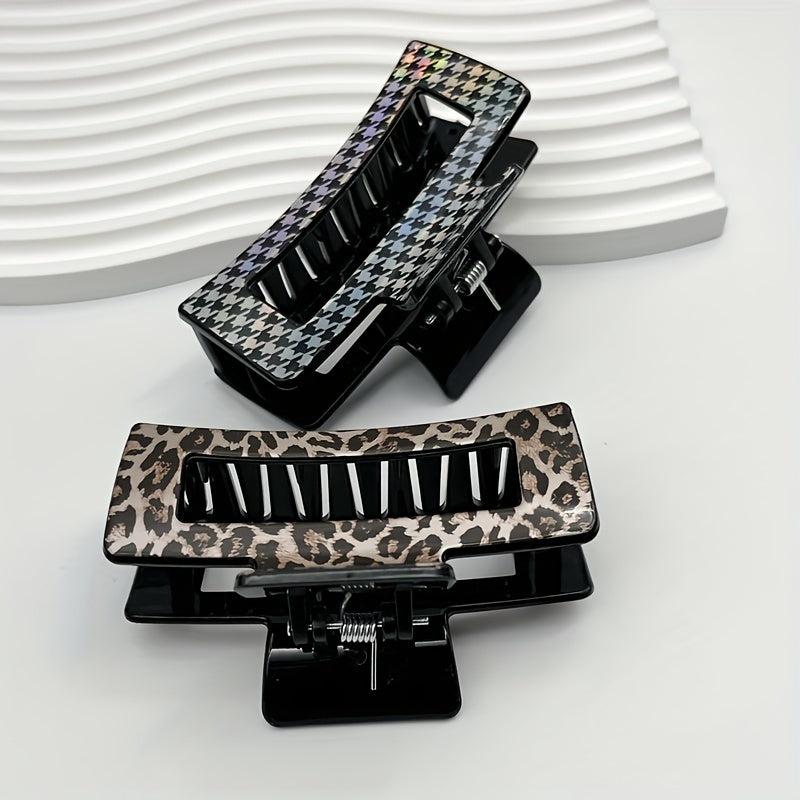 Retro Leopard Print Hair Claw Large Shark Claw Ponytail Holder Hair Clip