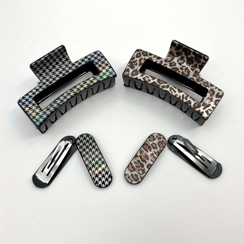 Retro Leopard Print Hair Claw Large Shark Claw Ponytail Holder Hair Clip