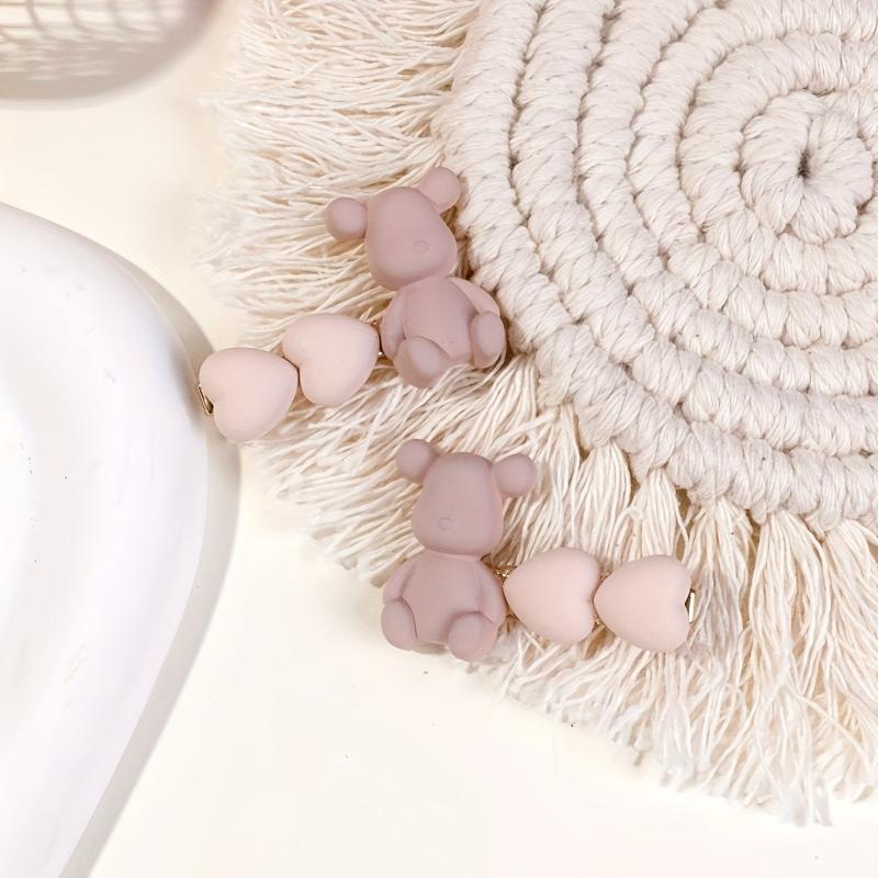 Resin Bear Heart Decor Hair Clip, Cute Cartoon Design