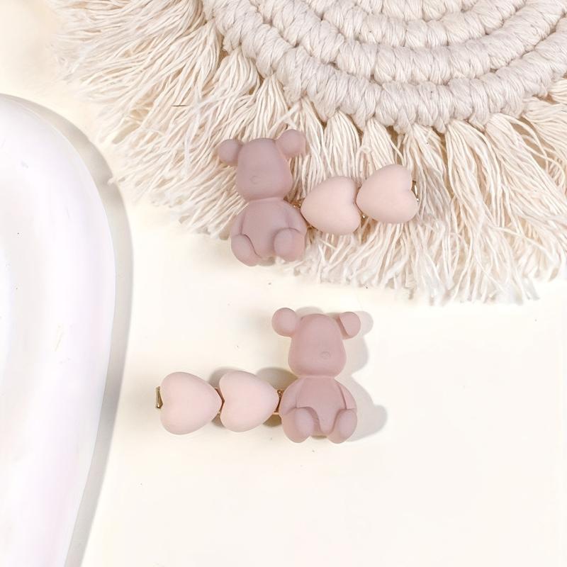 Resin Bear Heart Decor Hair Clip, Cute Cartoon Design