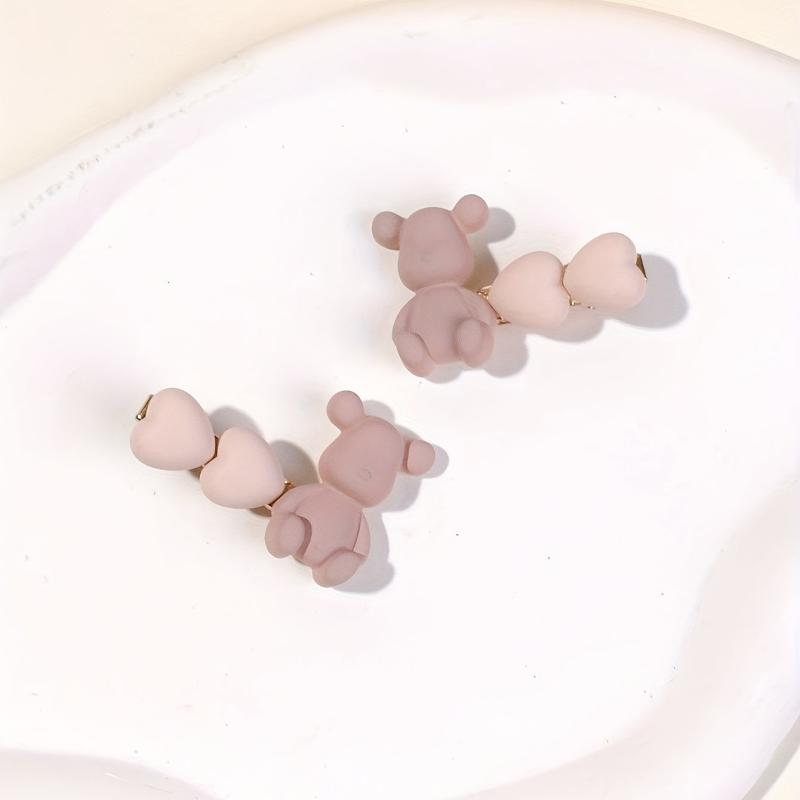 Resin Bear Heart Decor Hair Clip, Cute Cartoon Design