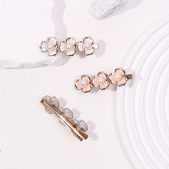 3pcs Sweet Flower Hair Clip Faux Pearl Duck Billed Clip Style Hair Clip