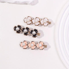 3pcs Sweet Flower Hair Clip Faux Pearl Duck Billed Clip Style Hair Clip