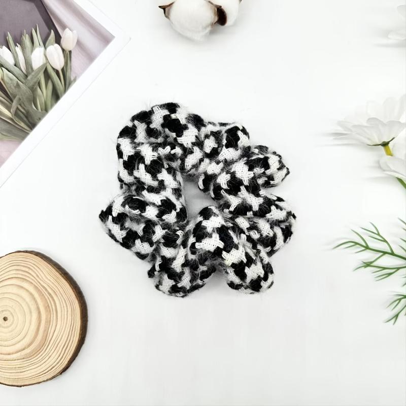 Knit Plaid Hair Scrunchies Ponytail Holders