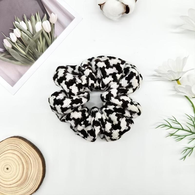 Knit Plaid Hair Scrunchies Ponytail Holders