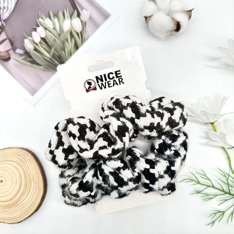 Knit Plaid Hair Scrunchies Ponytail Holders