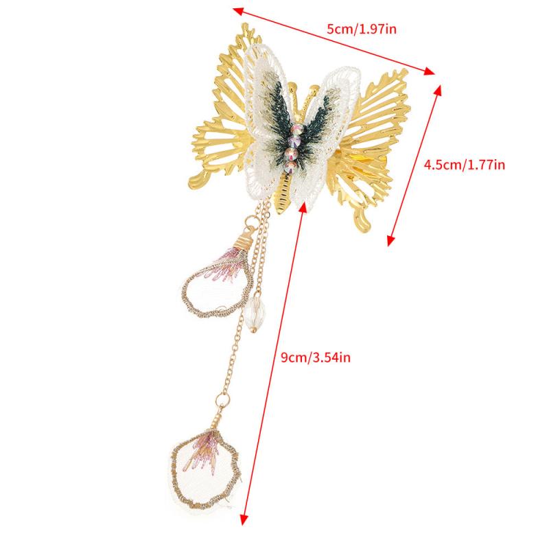 Golden Butterfly Hair Claw With Tassel Shark Claw Ponytail Holder