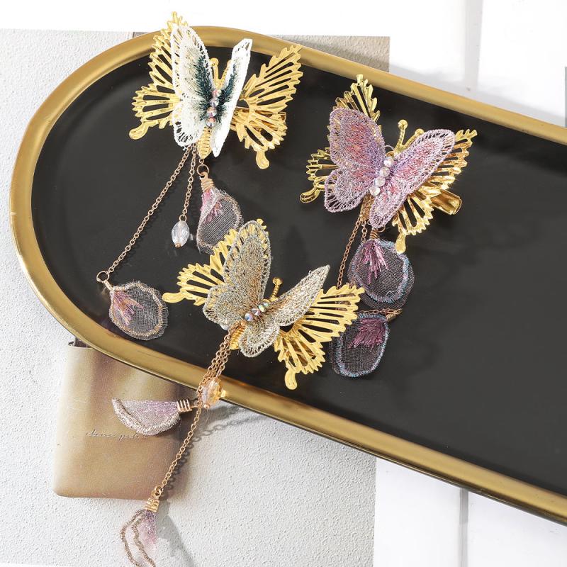 Golden Butterfly Hair Claw With Tassel Shark Claw Ponytail Holder