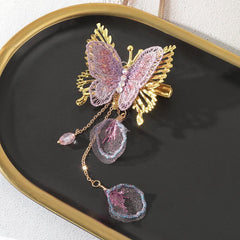 Golden Butterfly Hair Claw With Tassel Shark Claw Ponytail Holder