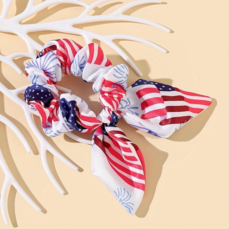 Independence Scrunchies Bow Hair Tie American Flag Ponytail Holder