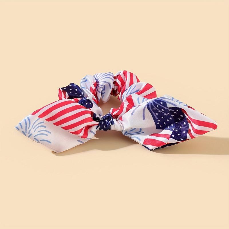 Independence Scrunchies Bow Hair Tie American Flag Ponytail Holder