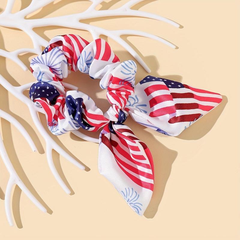 Independence Scrunchies Bow Hair Tie American Flag Ponytail Holder