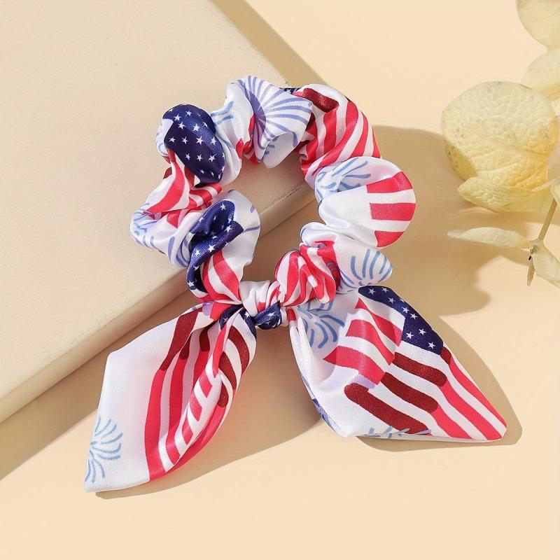 Independence Scrunchies Bow Hair Tie American Flag Ponytail Holder