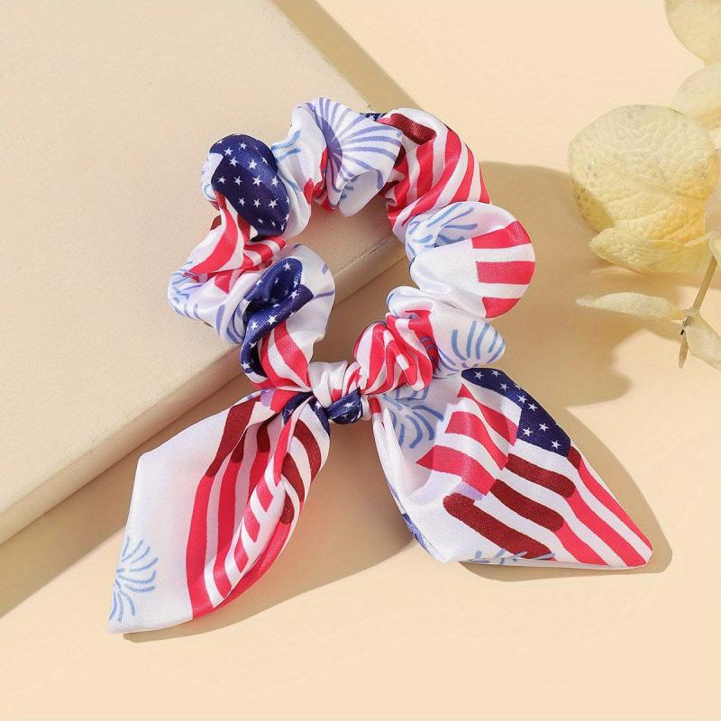 Independence Scrunchies Bow Hair Tie American Flag Ponytail Holder